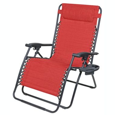 Woodard Outdoor Zero Gravity Steel Chair With Cupholders, Deep Red. View a larger version of this product image.