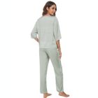 Alternate image 3 for cheibear Womens Satin Sleepwear, 3/4 Sleeves Lounge with Pants Nightwear Pajama Set, Large Green