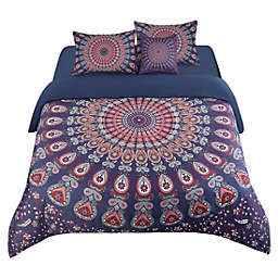 PiccoCasa 5Pcs Bohemian Duvet Cover Set With Fitted Sheet Pillowcase Red, King