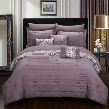 Chic Home Elegant Reversible Adler Motif 10 Pieces Comforter Bed In A Bag Sheets Decorative Pillows & Shams - Queen 90" x 90, Plum. View a larger version of this product image.
