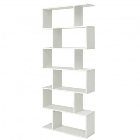 6-Tier Wood S Shape Shelf Bookcase Bookshelf Storage Shelves Unit Home Decor US 