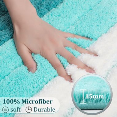 PiccoCasa Microfiber Striped Bathroom Rugs, Rectangle Shaggy Soft Thick and Absorbent Bath Mat, Bath Mats for Bathroom Floor Tub Non Slip, Machine Washable Dry Bath Rug Runner 20" x 31", Turquoise. View a larger version of this product image.