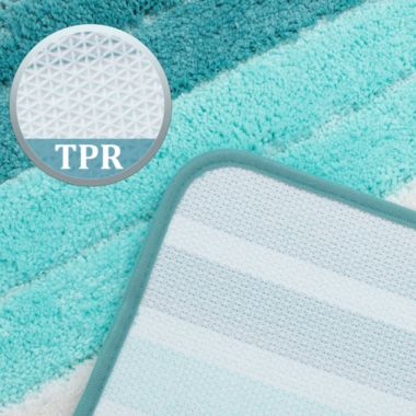 PiccoCasa Microfiber Striped Bathroom Rugs, Rectangle Shaggy Soft Thick and Absorbent Bath Mat, Bath Mats for Bathroom Floor Tub Non Slip, Machine Washable Dry Bath Rug Runner 20" x 31", Turquoise. View a larger version of this product image.