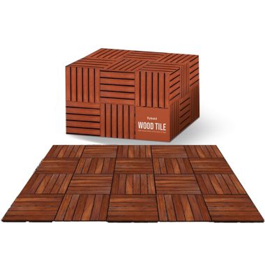 flybold Acacia Wood Outdoor Flooring Interlocking Deck Tiles (Pack Of 10, 12" X 12"). View a larger version of this product image.