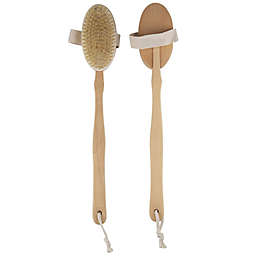 Juvale Dry Brushing Body Brush -2-Pack Natural Bristle Back Exfoliating Scrub with Detachable Long Handle and Hanging Loop, Shower, Beauty Spa, Skin Treatment, 16.9 Inches
