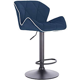 Modern Home Luxe Spyder Contemporary Adjustable Suede Barstool - Modern Comfortable Adjusting Height Counter/Bar Stool (Black Base, Navy Blue/White Piping)