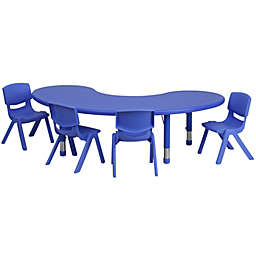 Flash Furniture 35''W x 65''L Half-Moon Blue Plastic Height Adjustable Activity Table Set with 4 Chairs