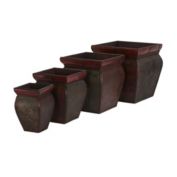 Nearly Natural Square Planters with Rim (Set of 4), Brown
