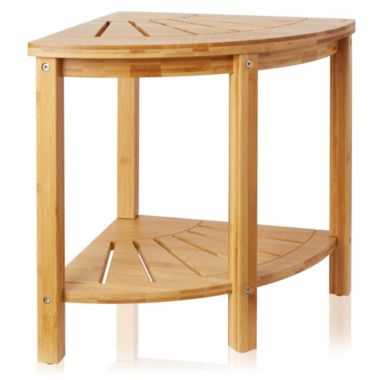 Casafield Bamboo Corner Bench with Storage Shelf, 2-Tier Wooden Bathroom Shower Stool for Indoor or Outdoor Use. View a larger version of this product image.