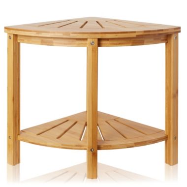 Casafield Bamboo Corner Bench with Storage Shelf, 2-Tier Wooden Bathroom Shower Stool for Indoor or Outdoor Use. View a larger version of this product image.