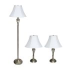 Alternate image 0 for Lalia Home Perennial Roma Classic 3 Piece Metal Lamp Set (2 Table Lamps, 1 Floor Lamp) For Living Room, Bedroom, Home Decor With White Empire Fabric Shades And Antique Brass Finish