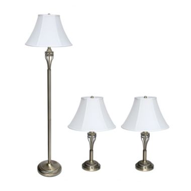 Lalia Home Perennial Roma Classic 3 Piece Metal Lamp Set (2 Table Lamps, 1 Floor Lamp) For Living Room, Bedroom, Home Decor With White Empire Fabric Shades And Antique Brass Finish. View a larger version of this product image.