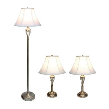 Lalia Home Perennial Roma Classic 3 Piece Metal Lamp Set (2 Table Lamps, 1 Floor Lamp) For Living Room, Bedroom, Home Decor With White Empire Fabric Shades And Antique Brass Finish. View a larger version of this product image.