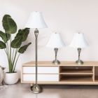 Alternate image 3 for Lalia Home Perennial Roma Classic 3 Piece Metal Lamp Set (2 Table Lamps, 1 Floor Lamp) For Living Room, Bedroom, Home Decor With White Empire Fabric Shades And Antique Brass Finish