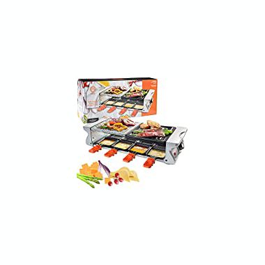 MasterChef Dual Cheese Raclette Table Grill w Non-stick Grilling Plate and Cooking Stone- Deluxe 8 Person Electric Tabletop Cooker- Melt Cheese and Grill Meat and Vegetables at Once- 19" x 8" x 4.5". View a larger version of this product image.