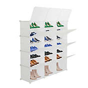Inq Boutique 7Tier Portable 42 Pair Shoe Rack Organizer 21 Grids Tower Shelf Storage Cabinet Stand Expandable for Heels, Boots, Slippers, White RT