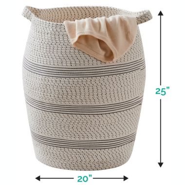 Extra Large Woven Cotton Rope Tall 25" Height Laundry Hamper Basket with Handles. View a larger version of this product image.