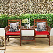 Costway 3 pcs Outdoor Patio Table Chairs Set Acacia Wood Loveseat-Red