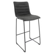 LeisureMod Brooklyn 29.9 Modern Leather Bar Stool With Black Iron Base & Footrest