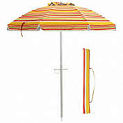 Costway 6.5 Feet Beach Umbrella with Sun Shade and Carry Bag without Weight Base-Orange