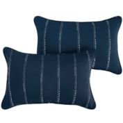 Outdoor Living and Style Set of 2 Navy Blue and White Dotted Stripes Corded Indoor and Outdoor Lumbar Pillow, 20"