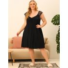 Alternate image 2 for Agnes Orinda 2023 Sleep Dress for Women Plus Size Lace Cap Sleeve Sleep Dress V Neck Nightwear Loungewear 3X Black