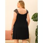 Alternate image 3 for Agnes Orinda 2023 Sleep Dress for Women Plus Size Lace Cap Sleeve Sleep Dress V Neck Nightwear Loungewear 3X Black