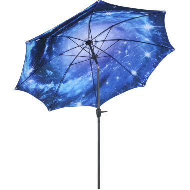 Sunnydaze Outdoor Aluminum Inside Out Patio Umbrella with Push Button Tilt and Crank - 8' - Blue Starry Galaxy. View a larger version of this product image.
