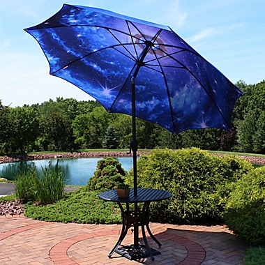 Sunnydaze Outdoor Aluminum Inside Out Patio Umbrella with Push Button Tilt and Crank - 8&#39; - Blue Starry Galaxy. View a larger version of this product image.