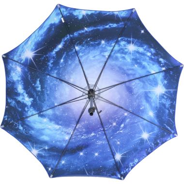 Sunnydaze Outdoor Aluminum Inside Out Patio Umbrella with Push Button Tilt and Crank - 8' - Blue Starry Galaxy. View a larger version of this product image.