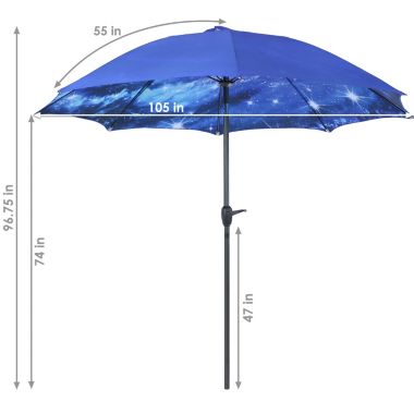 Sunnydaze Outdoor Aluminum Inside Out Patio Umbrella with Push Button Tilt and Crank - 8' - Blue Starry Galaxy. View a larger version of this product image.