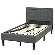 Slickblue Upholstered Twin Size Bed Frame with Button Tufted Headboard