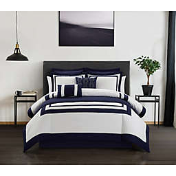 Chic Home Hortense Comforter And Quilt Set Hotel Collection Design Fish Scale Pattern Bed In A Bag Navy, Queen