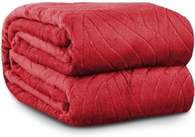 SHOPBEDDING Navy Big Blanket Fleece King Size 108" x 90" - Lightweight Blanket for Bed or Couch - Super Soft Blanket - Embossed Crimson  Fuzzy Blanket by Blissford