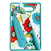 Studio California Jordana 3 Piece Cutlery Knife and Cutting Board Set in Turquoise Floral Pattern