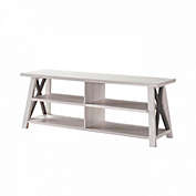 FC Design 60"W Two-Toned TV Stand with Four Open Shelves and X Desing on Base in White Oak & Distressed Grey Finish