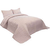 PiccoCasa Simplicity Quilt Coverlet Set Elegant Bedspread Bedding Quilt Set All Season, 3pcs Stripe Bedspread Coverlet Bedding Sets with 2 Pillow Shams Twin Brown