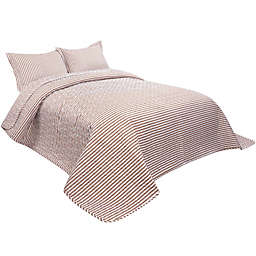 PiccoCasa Stripe Polyester Bedspread Set, Twin, Brown, 3-Piece