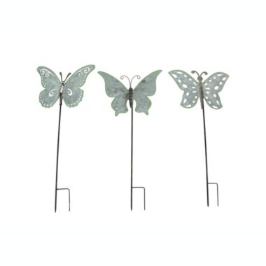Things2Die4 Set of 3 Galvanized Metal Butterfly Garden Stakes Patio Yard Art Outdoor Decor. View a larger version of this product image.