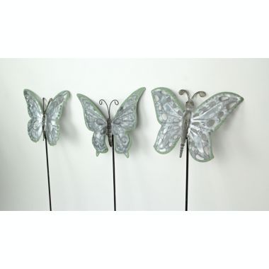 Things2Die4 Set of 3 Galvanized Metal Butterfly Garden Stakes Patio Yard Art Outdoor Decor. View a larger version of this product image.