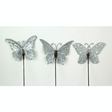 Things2Die4 Set of 3 Galvanized Metal Butterfly Garden Stakes Patio Yard Art Outdoor Decor. View a larger version of this product image.