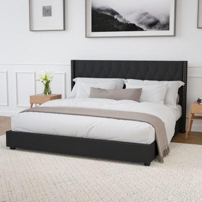 King Size Bed Frames With Headboard, White King Size Platform Bed With Headboard