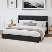 Merrick Lane Chenoa Upholstered King Size Platform Bed in Black Fabric with Button Tufted Headboard