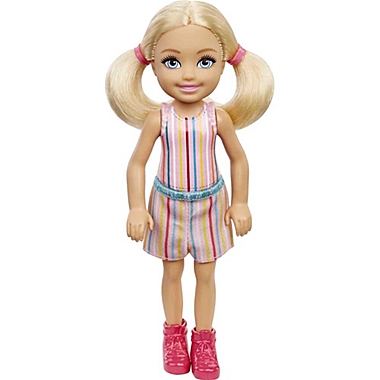 Barbie Chelsea Doll (6-inch Blonde) Wearing Skirt with Striped Print and Pink Boots. View a larger version of this product image.