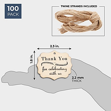 100 Count Juvale Wood Rectangle Thank You Tags with String 2 Inch 