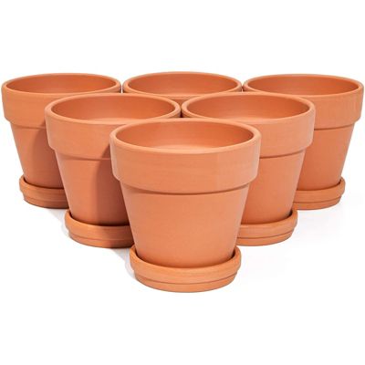 Juvale 6 Pack Small Terracotta Pots with Round Saucers for Succulents, Plants, Flowers (4 In)