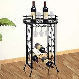 Stock Preferred Wine Rack with Glass Holder for 9 Bottles Metal in Black