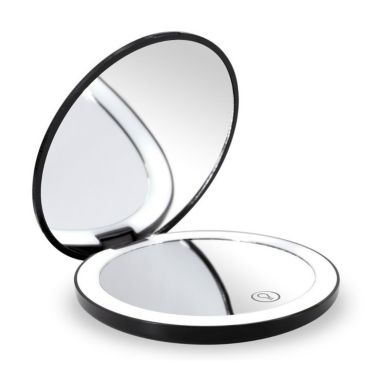 GLAM HOBBY Makeup Compact Mirror Folding Portable Pocket LED Lights 4.5 inch in Black. View a larger version of this product image.