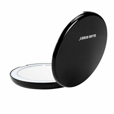 GLAM HOBBY Makeup Compact Mirror Folding Portable Pocket LED Lights 4.5 inch in Black. View a larger version of this product image.
