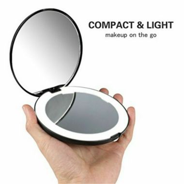 GLAM HOBBY Makeup Compact Mirror Folding Portable Pocket LED Lights 4.5 inch in Black. View a larger version of this product image.
